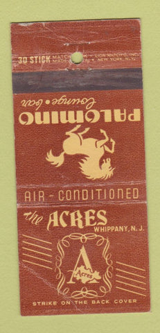 Matchbook Cover - Acres Palomino Lounge Whippany NJ WEAR 30 Stick