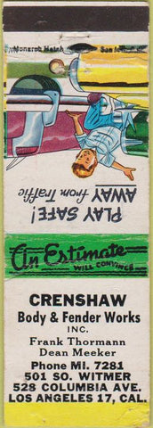 Matchbook Cover - Crenshaw Body Fender Works Los Angeles CA WEAR