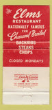Matchbook Cover - Elms Restaurant Northbrook IL WORN 30 Strike