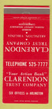 Matchbook Cover - Clarendon Trust Company Arlington VA 30 Strike