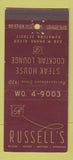 Matchbook Cover - Russell's Steak House Detroit MI 30 Stick