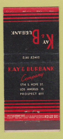 Matchbook Cover - Kay & Burbank Los Angeles CA auto parts 30 Stick