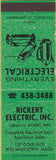 Matchbook Cover - Rickert Electric Williamstown MA green