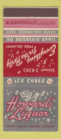 Matchbook Cover - Howard's Liquors North Hollywood CA 30 Stick