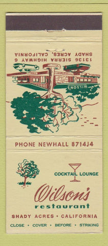 Matchbook Cover - Wilson's Restaurant Shady Acres CA 30 Stick