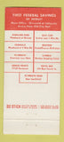 Matchbook Cover - First Federal Savings Detroit MI 30 Stick