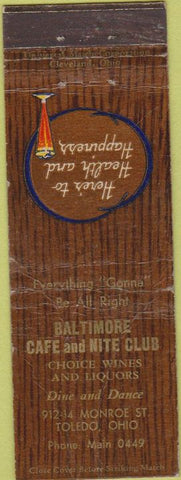 Matchbook Cover - Baltimore Cafe Nite Club Toledo OH WORN