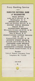 Matchbook Cover - Hamilton National Bank Washington DC 30 Stick