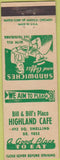 Matchbook Cover - Bill's Place Highland Cafe NO TOWN