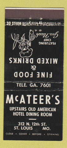 Matchbook Cover - McAteer's Restaurant St Louis MO 30 Stick