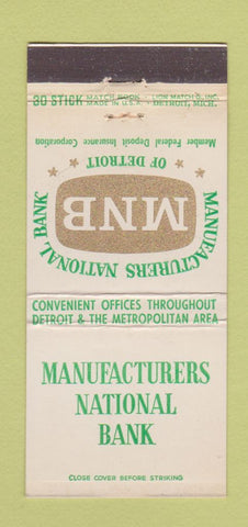 Matchbook Cover - Manufacturers National Bank Detroit MI WEAR 30 Stick