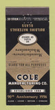 Matchbook Cover - Cole Manufacturing 1956 Glass 30 Stick