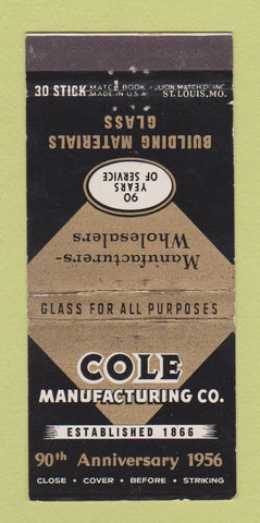 Matchbook Cover - Cole Manufacturing 1956 Glass 30 Stick