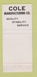 Matchbook Cover - Cole Manufacturing 1956 Glass 30 Stick