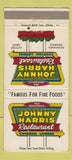 Matchbook Cover - Johnny Harris Restaurant Savannah GA 30 Strike