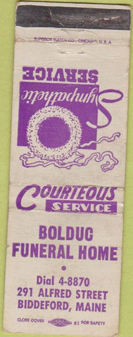 Matchbook Cover - Bolduc Funeral Home Biddeford ME WEAR