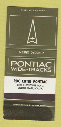 Matchbook Cover - Pontiac Roc Curtri South Gate CA SAMPLE WORN 30 Strike