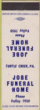 Matchbook Cover - Jobe Funeral Home Turtle Creek PA