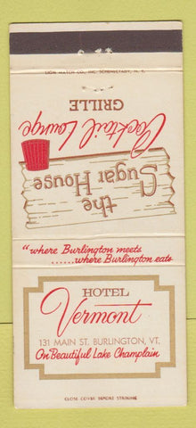 Matchbook Cover - Hotel Vermont Burlington VT 30 Strike