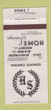 Matchbook Cover - Home Savings Tamaqua Pottsville Lehighton PA 30 Strike