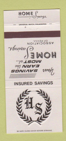 Matchbook Cover - Home Savings Tamaqua Pottsville Lehighton PA 30 Strike