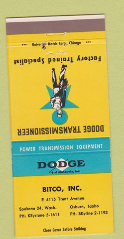 Matchbook Cover - Dodge Transmission Bitco Spokane Osburn ID 30 Strike