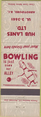 Matchbook Cover - Hub Lanes Bowling Abbotsford BC
