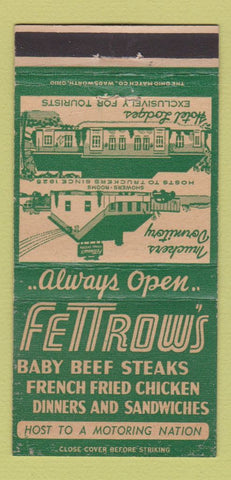 Matchbook Cover - Fettrow's Restaurant OH WEAR 30 Strike