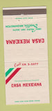Matchbook Cover - Casa Mexicana Mexican Seattle WA 30 Strike
