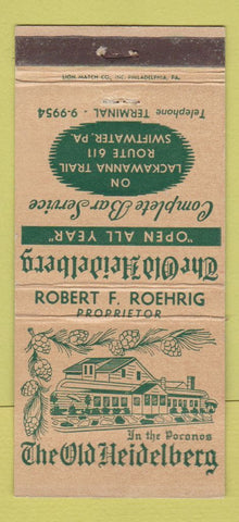 Matchbook Cover - Old Heidelberg Swiftwater PA WEAR 30 Strike