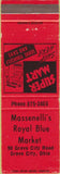 Matchbook Cover - Massenelli's Royal Blue Market Grove City OR red