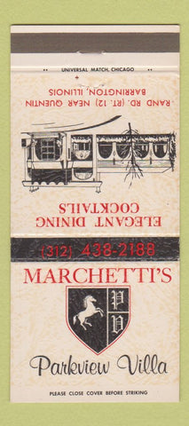 Matchbook Cover - Marchetti's Parkview Villa Barrington IL 30 Strike