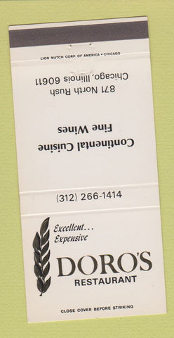 Matchbook Cover - Doro's Restaurant Chicago IL 30 Strike