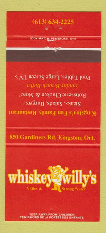 Matchbook Cover - Whiskey Willy's Restaurant Kingston ON 30 Strike