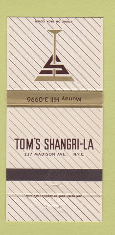 Matchbook Cover - Tom's Shangri La New York City 30 Strike