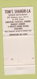 Matchbook Cover - Tom's Shangri La New York City 30 Strike