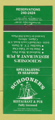 Matchbook Cover - Schooner's Restaurant Pub Calgary AB 30 Strike