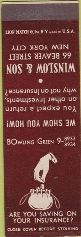Matchbook Cover - Winslow and Son Insurance SAMPLE New York City