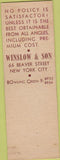 Matchbook Cover - Winslow and Son Insurance SAMPLE New York City