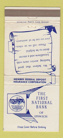 Matchbook Cover - First National Bank Ipswich MA 30 Strike