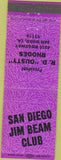 Matchbook Cover - San Diego Jim Beam Club San Diego CA purple