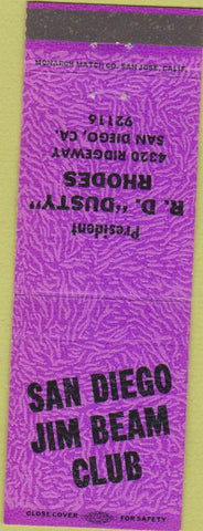 Matchbook Cover - San Diego Jim Beam Club San Diego CA purple