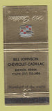 Matchbook Cover - 1969 Cadillac Bill Johnson Chevrolet Berwick PA 30 Strike
