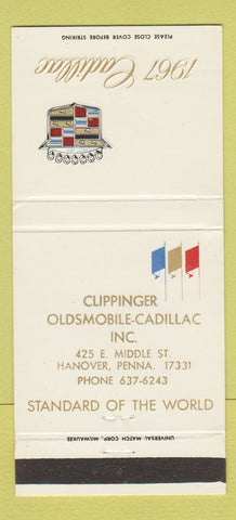 Matchbook Cover - 1967 Cadillac Clippinger Oldsmobile Hanover PA 30 Strike