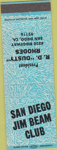 Matchbook Cover - San Diego Jim Beam Club San Diego CA blue