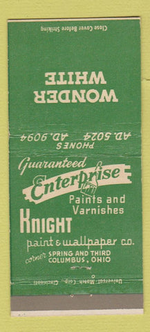 Matchbook Cover - Wonder White Knight Paint Wallpaper Columbus OH 30 Strike