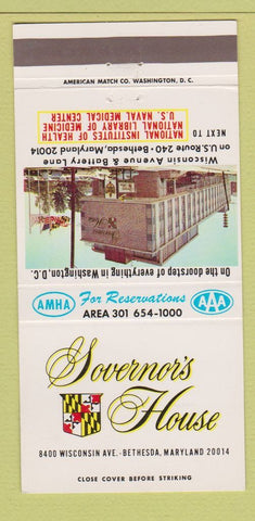 Matchbook Cover - Governor's House Bethesda MD hotel 30 Strike
