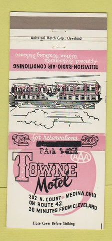 Matchbook Cover - Towne Motel Medina OH 30 Strike