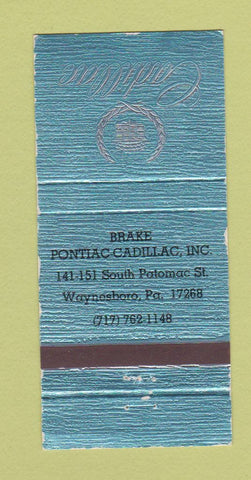 Matchbook Cover - Brake Pontiac Cadillac Waynesboro PA WEAR 30 Strike