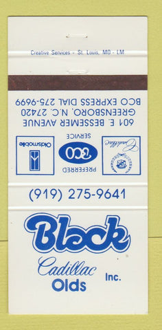 Matchbook Cover - Black Cadillac Oldsmobile Greensboro NC 30 Strike
